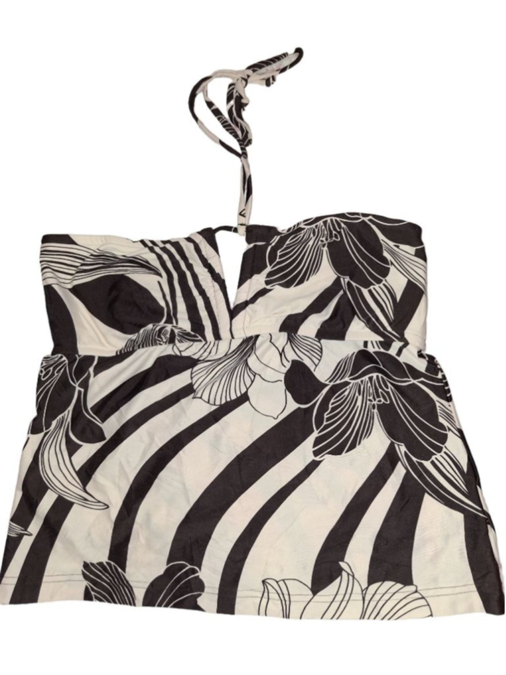 Michael F. Black & White Floral Zebra Print tankini Top L beach resortcore